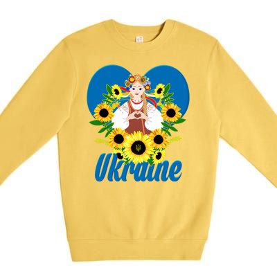 I Stand With Ukraine Traditional Ukrainian Sunflower Girl Premium Crewneck Sweatshirt