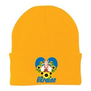 I Stand With Ukraine Traditional Ukrainian Sunflower Girl Knit Cap Winter Beanie