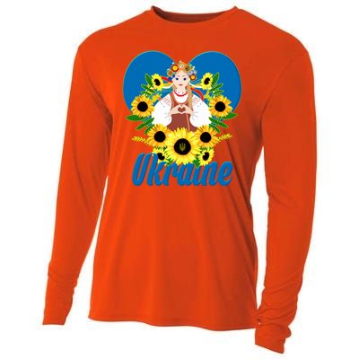 I Stand With Ukraine Traditional Ukrainian Sunflower Girl Cooling Performance Long Sleeve Crew