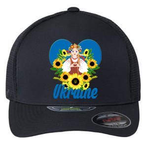 I Stand With Ukraine Traditional Ukrainian Sunflower Girl Flexfit Unipanel Trucker Cap