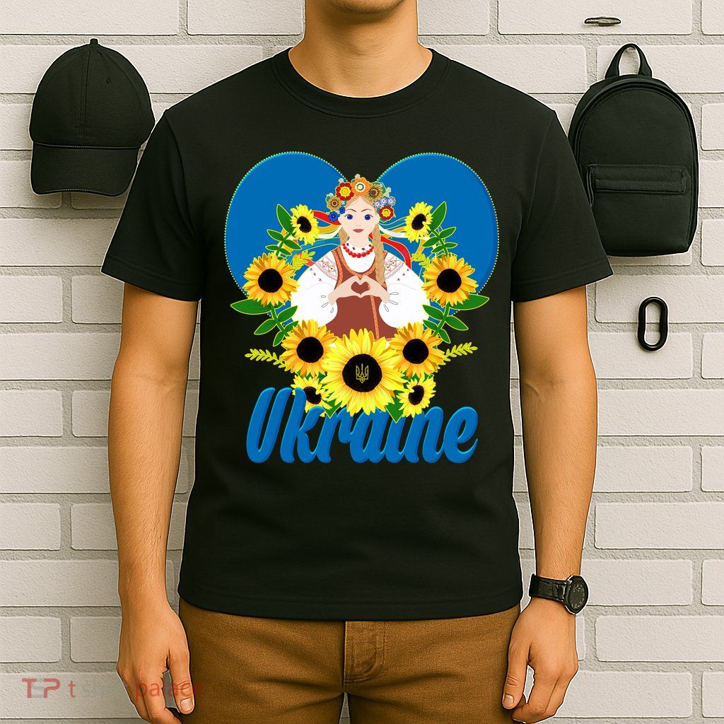 I Stand With Ukraine Traditional Ukrainian Sunflower Girl T-Shirt