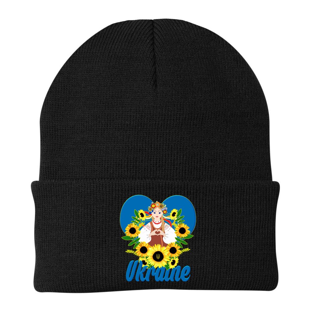 I Stand With Ukraine Traditional Ukrainian Sunflower Girl Beanie