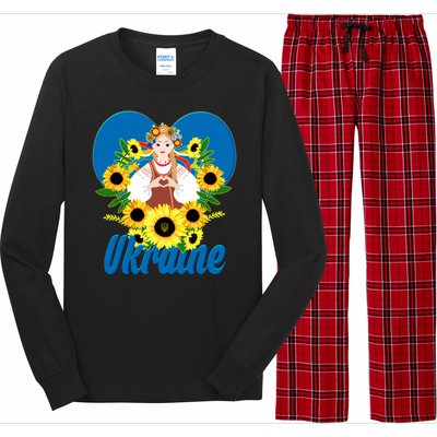 I Stand With Ukraine Traditional Ukrainian Sunflower Girl Long Sleeve Pajama Set