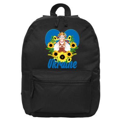I Stand With Ukraine Traditional Ukrainian Sunflower Girl 16 in Basic Backpack