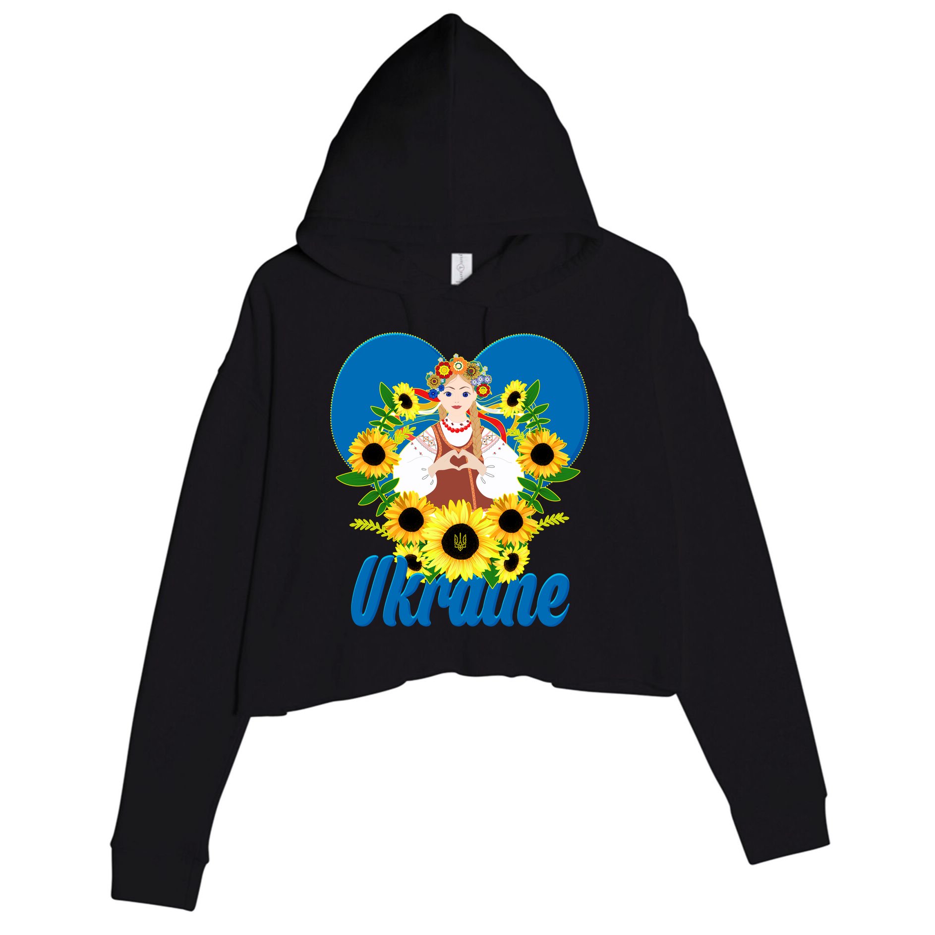 I Stand With Ukraine Traditional Ukrainian Sunflower Girl Crop Fleece Hoodie
