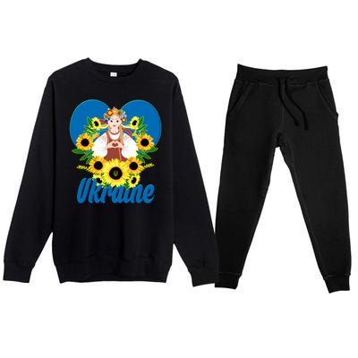 I Stand With Ukraine Traditional Ukrainian Sunflower Girl Premium Crewneck Sweatsuit Set