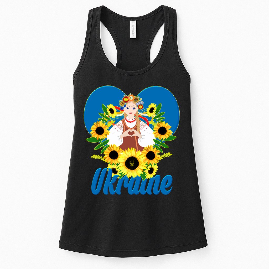 I Stand With Ukraine Traditional Ukrainian Sunflower Girl Womens Tank Top