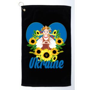 I Stand With Ukraine Traditional Ukrainian Sunflower Girl Platinum Collection Golf Towel