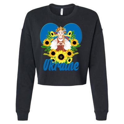 I Stand With Ukraine Traditional Ukrainian Sunflower Girl Cropped Pullover Crew