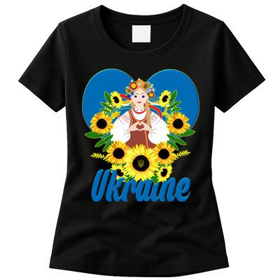 I Stand With Ukraine Traditional Ukrainian Sunflower Girl Womens T-Shirt