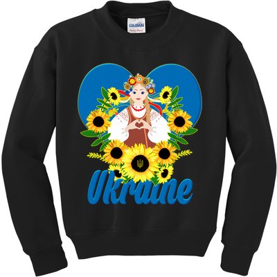 I Stand With Ukraine Traditional Ukrainian Sunflower Girl Kids Sweatshirt
