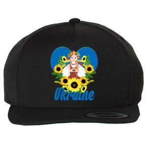 I Stand With Ukraine Traditional Ukrainian Sunflower Girl Wool Snapback Cap