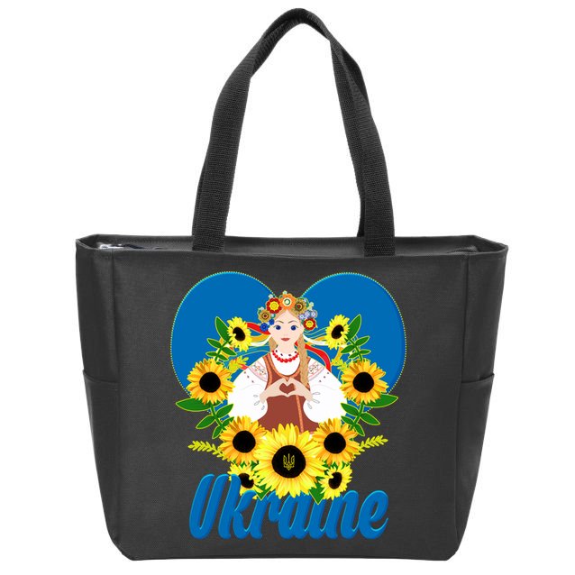 I Stand With Ukraine Traditional Ukrainian Sunflower Girl Zip Tote Bag
