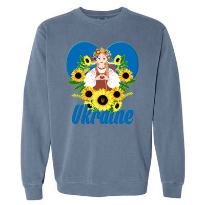 I Stand With Ukraine Traditional Ukrainian Sunflower Girl Garment-Dyed Sweatshirt