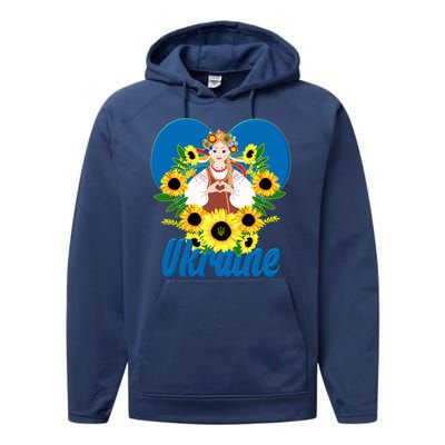 I Stand With Ukraine Traditional Ukrainian Sunflower Girl Performance Fleece Hoodie