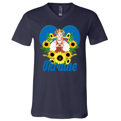 I Stand With Ukraine Traditional Ukrainian Sunflower Girl V-Neck T-Shirt