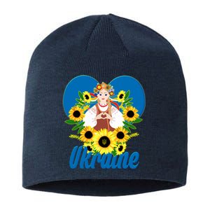 I Stand With Ukraine Traditional Ukrainian Sunflower Girl Sustainable Beanie