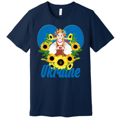 I Stand With Ukraine Traditional Ukrainian Sunflower Girl Premium T-Shirt