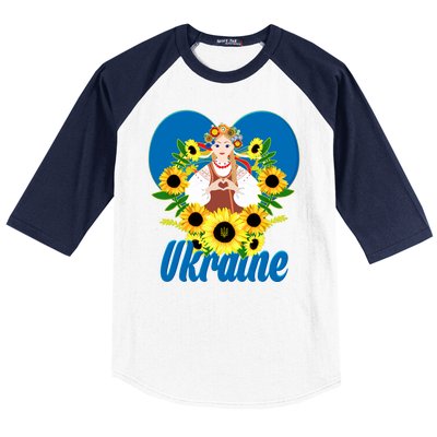 I Stand With Ukraine Traditional Ukrainian Sunflower Girl Baseball Sleeve Shirt