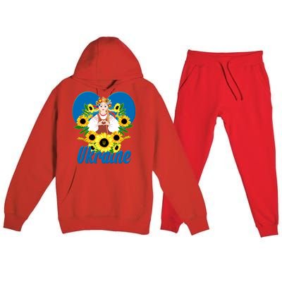 I Stand With Ukraine Traditional Ukrainian Sunflower Girl Premium Hooded Sweatsuit Set