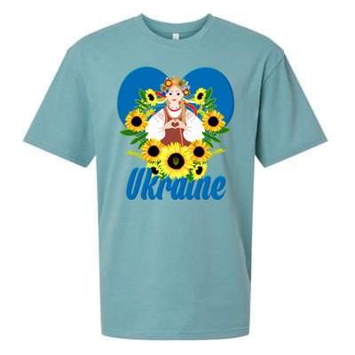 I Stand With Ukraine Traditional Ukrainian Sunflower Girl Sueded Cloud Jersey T-Shirt