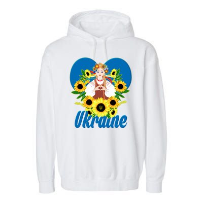 I Stand With Ukraine Traditional Ukrainian Sunflower Girl Garment-Dyed Fleece Hoodie