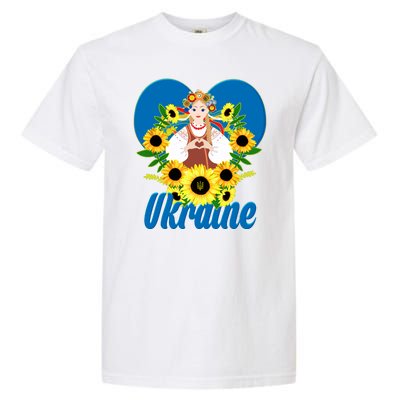 I Stand With Ukraine Traditional Ukrainian Sunflower Girl Garment-Dyed Heavyweight T-Shirt