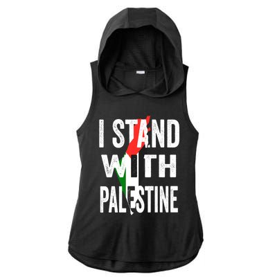 I Stand With Palestine Flag And Map Ladies PosiCharge Tri-Blend Wicking Draft Hoodie Tank