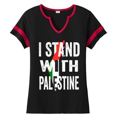 I Stand With Palestine Flag And Map Ladies Halftime Notch Neck Tee