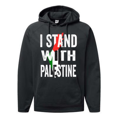 I Stand With Palestine Flag And Map Performance Fleece Hoodie