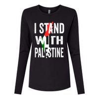 I Stand With Palestine Flag And Map Womens Cotton Relaxed Long Sleeve T-Shirt