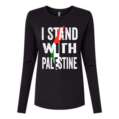 I Stand With Palestine Flag And Map Womens Cotton Relaxed Long Sleeve T-Shirt