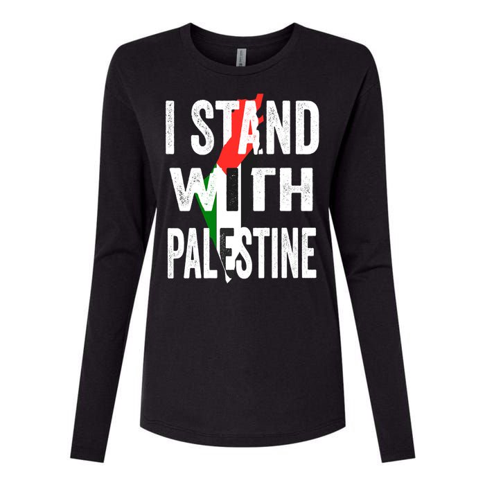 I Stand With Palestine Flag And Map Womens Cotton Relaxed Long Sleeve T-Shirt