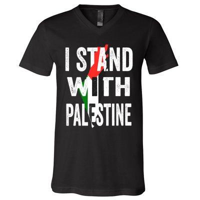 I Stand With Palestine Flag And Map V-Neck T-Shirt