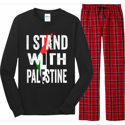 I Stand With Palestine Flag And Map Long Sleeve Pajama Set