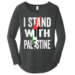 I Stand With Palestine Flag And Map Women's Perfect Tri Tunic Long Sleeve Shirt