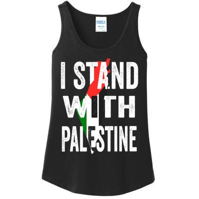 I Stand With Palestine Flag And Map Ladies Essential Tank