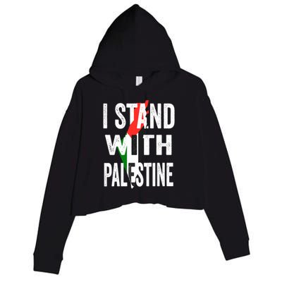 I Stand With Palestine Flag And Map Crop Fleece Hoodie