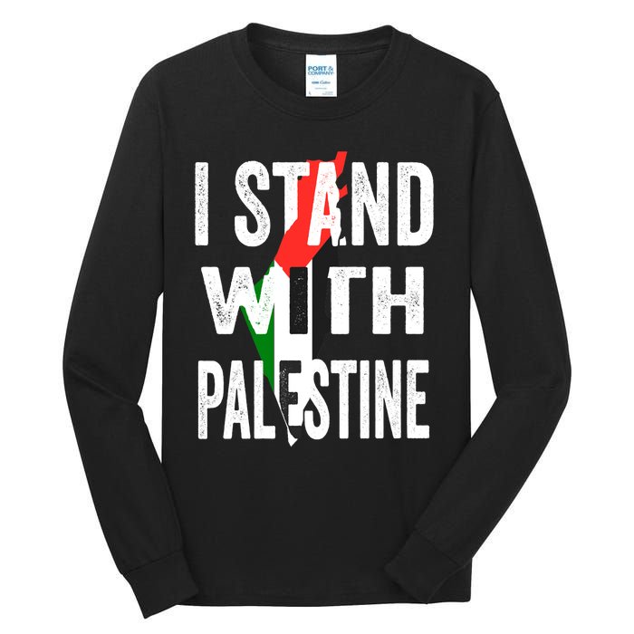 I Stand With Palestine Flag And Map Tall Long Sleeve T-Shirt