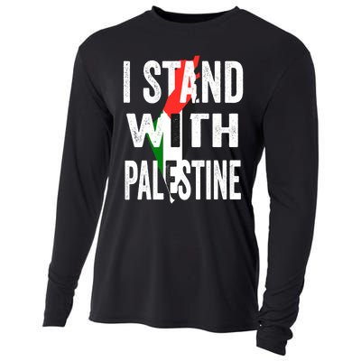 I Stand With Palestine Flag And Map Cooling Performance Long Sleeve Crew