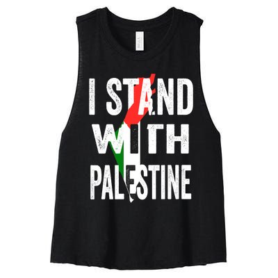 I Stand With Palestine Flag And Map Women's Racerback Cropped Tank