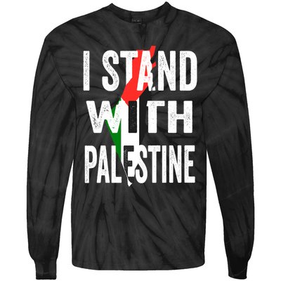 I Stand With Palestine Flag And Map Tie-Dye Long Sleeve Shirt