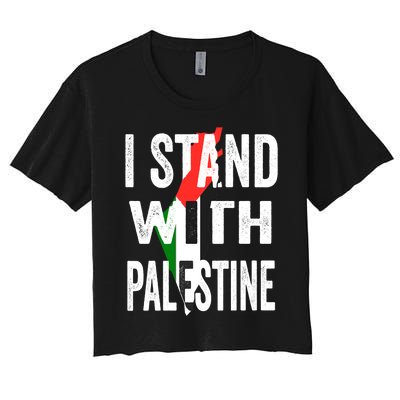 I Stand With Palestine Flag And Map Women's Crop Top Tee