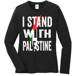 I Stand With Palestine Flag And Map Ladies Long Sleeve Shirt