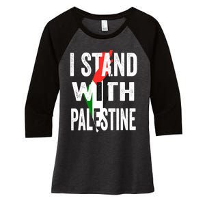 I Stand With Palestine Flag And Map Women's Tri-Blend 3/4-Sleeve Raglan Shirt