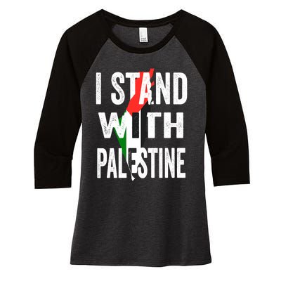 I Stand With Palestine Flag And Map Women's Tri-Blend 3/4-Sleeve Raglan Shirt