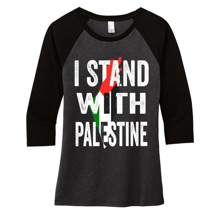 I Stand With Palestine Flag And Map Women's Tri-Blend 3/4-Sleeve Raglan Shirt