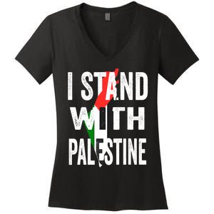 I Stand With Palestine Flag And Map Women's V-Neck T-Shirt