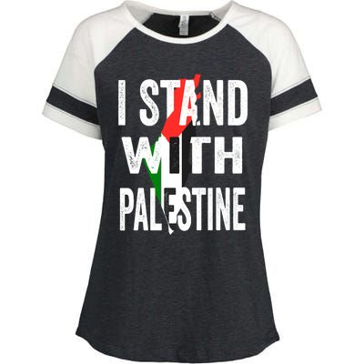 I Stand With Palestine Flag And Map Enza Ladies Jersey Colorblock Tee