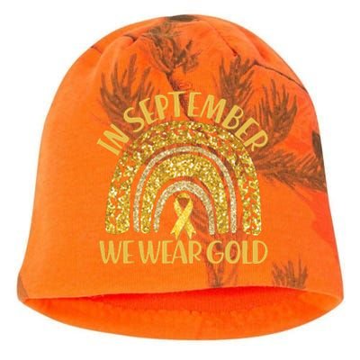 In September We Wear Gold Childhood Cancer Awareness Golden Rainbow Kati - Camo Knit Beanie